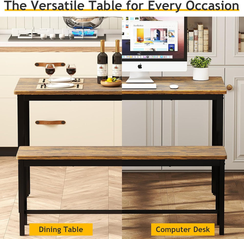 Rovibek Dining Table Set for 4 with 2 Benches – Space-Saving Kitchen Table Se...