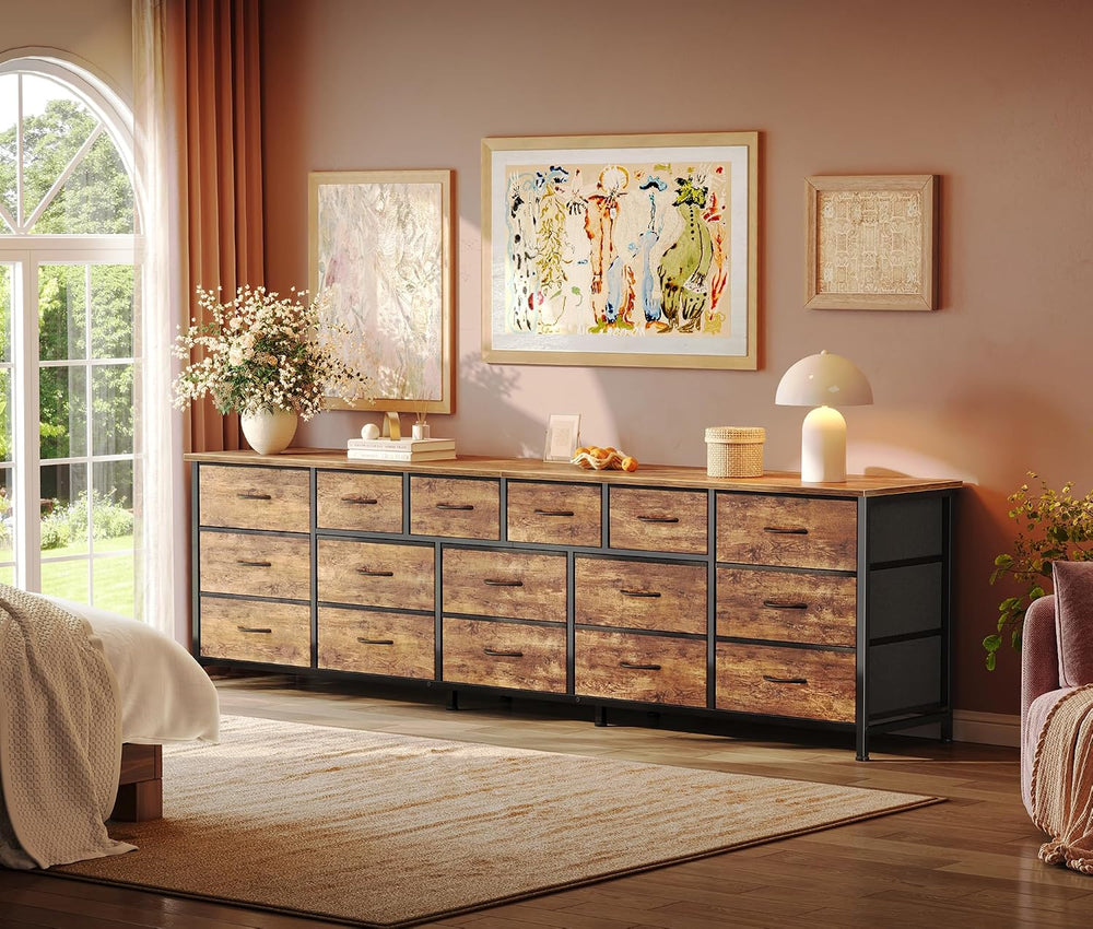 Huuger 77.6" Long Dresser for Bedroom, 16 Drawer Fabric Dresser for Clos...