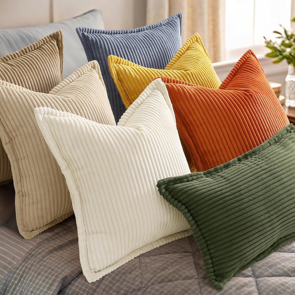 decorUhome Corduroy Blue Grey Throw Pillow Covers 26x26 Set of 2