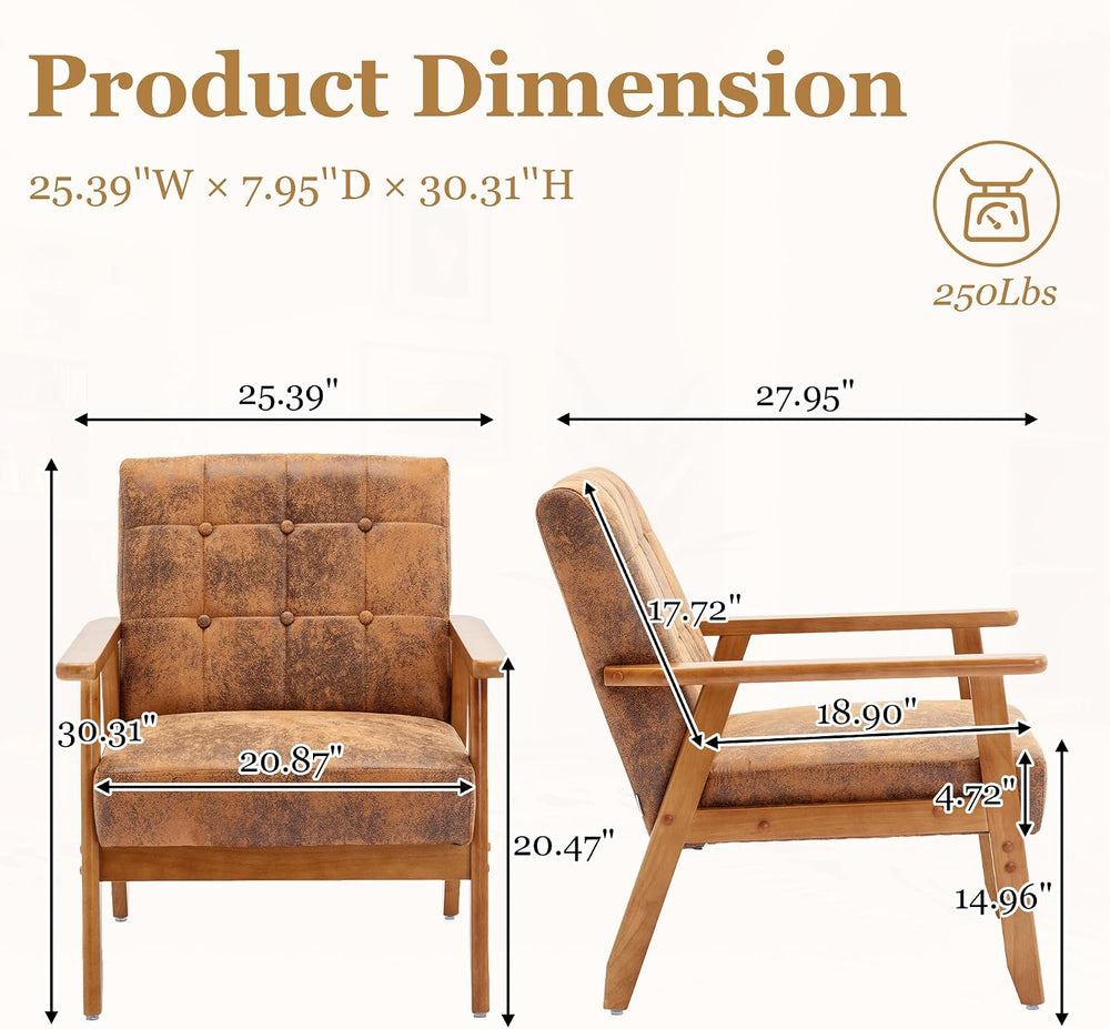 Modern Accent Chair, Mid-Century Technical Fabric Armchair with Solid Wood Ar...
