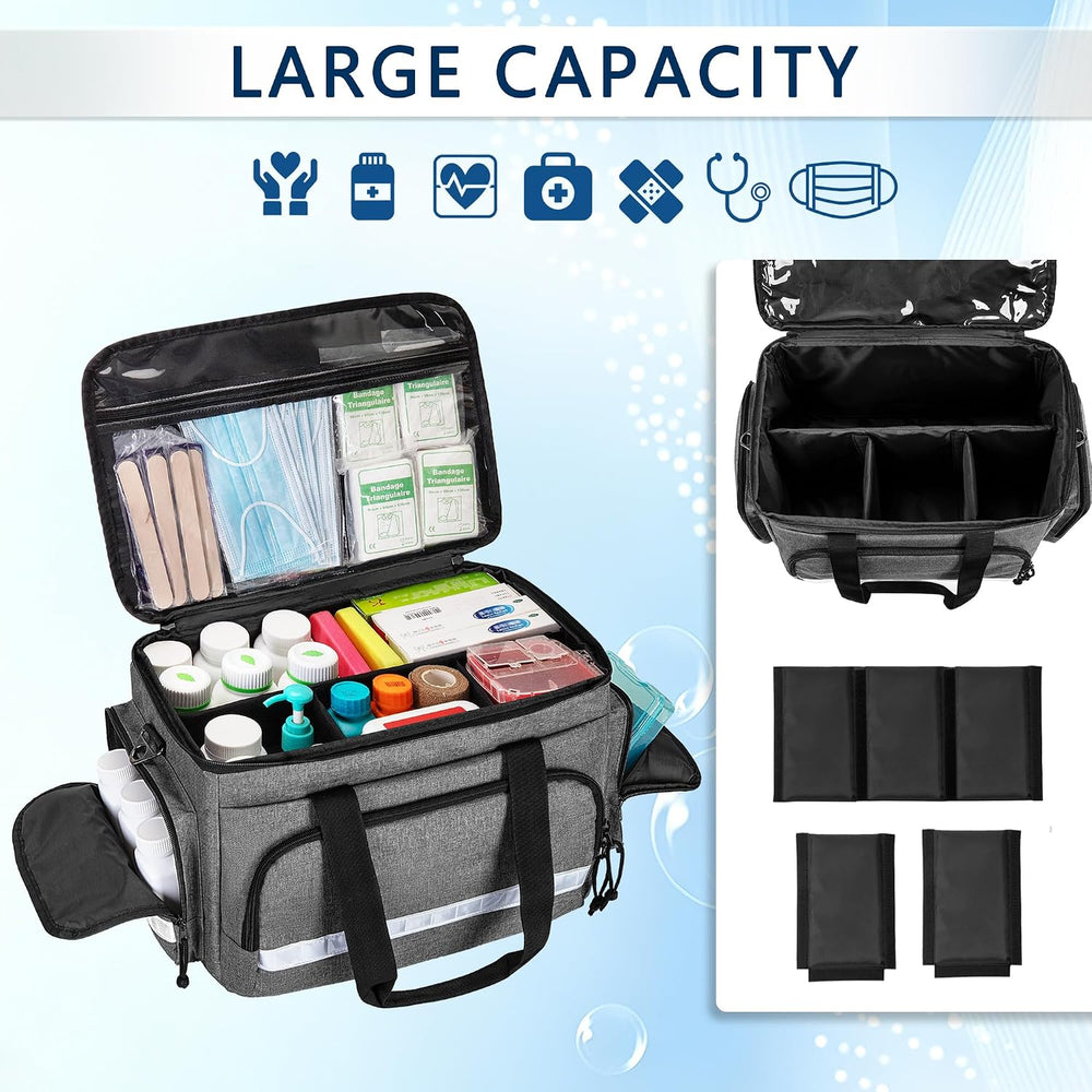 Damero Medical Trauma Bag, Empty Medical Bag with Detachable Dividers, Gray