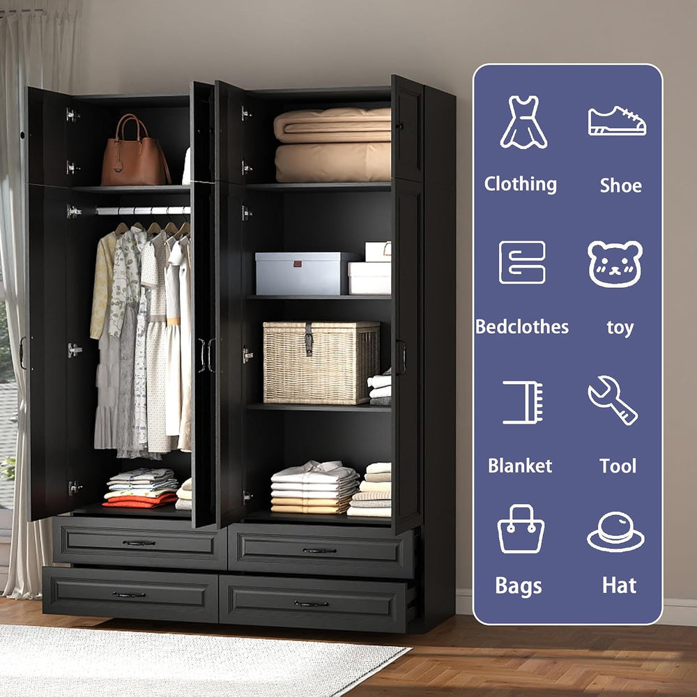 Black Armoire Wardrobe Closet: 88" Extra Tall Wardrobe Closet with 4 Dra...