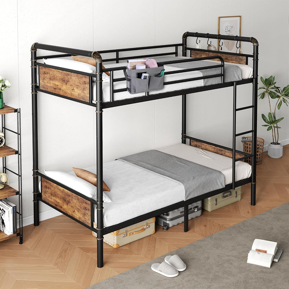 Jocoevol Metal Bunk Bed Twin Over Twin, Industrial Bunkbeds Heavy Duty Bed wi...