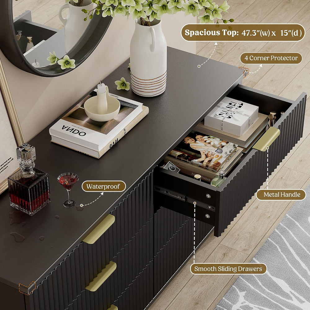 Modern Dresser and Nightstand Sets 3-Piece, 2 Nightstands 6-Drawer Dresser
