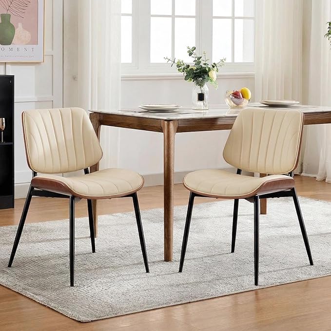 Garvee Dining Chairs Set of 2, Mid-Century Modern Upholstered Retro PU Leathe...