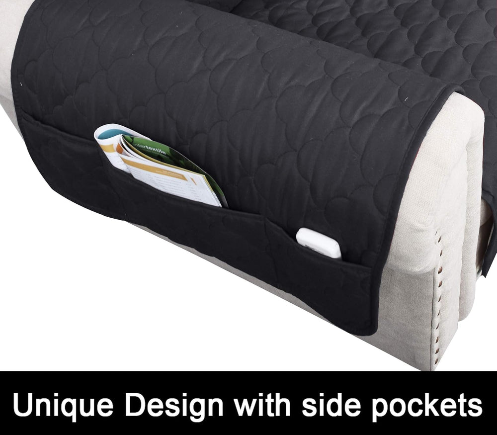CHHKON Dark Grey Sofa Cover for Dog with Side Pockets 100% Waterproof Quilted...