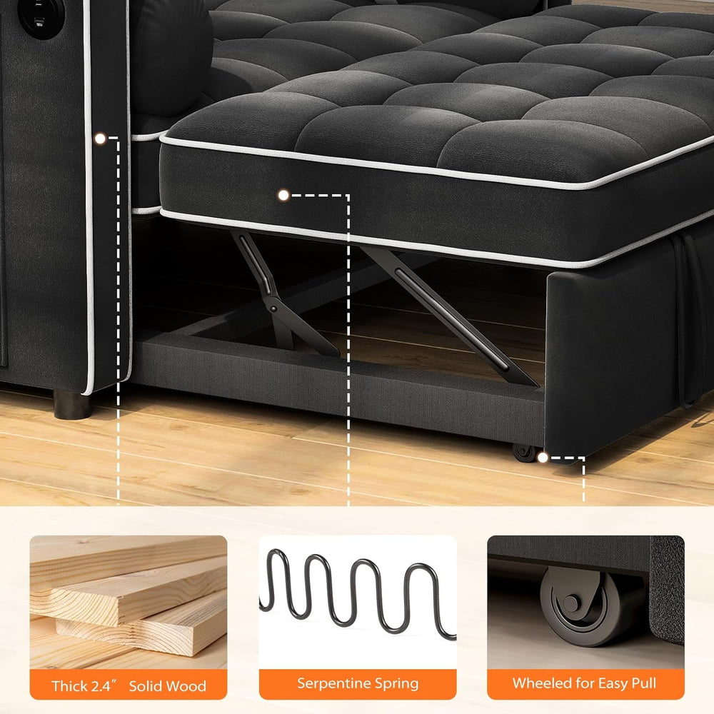 Pipishell Sleeper Sofa Bed, 3 in 1 Pull Out Couch Futon, Loveseat, Black