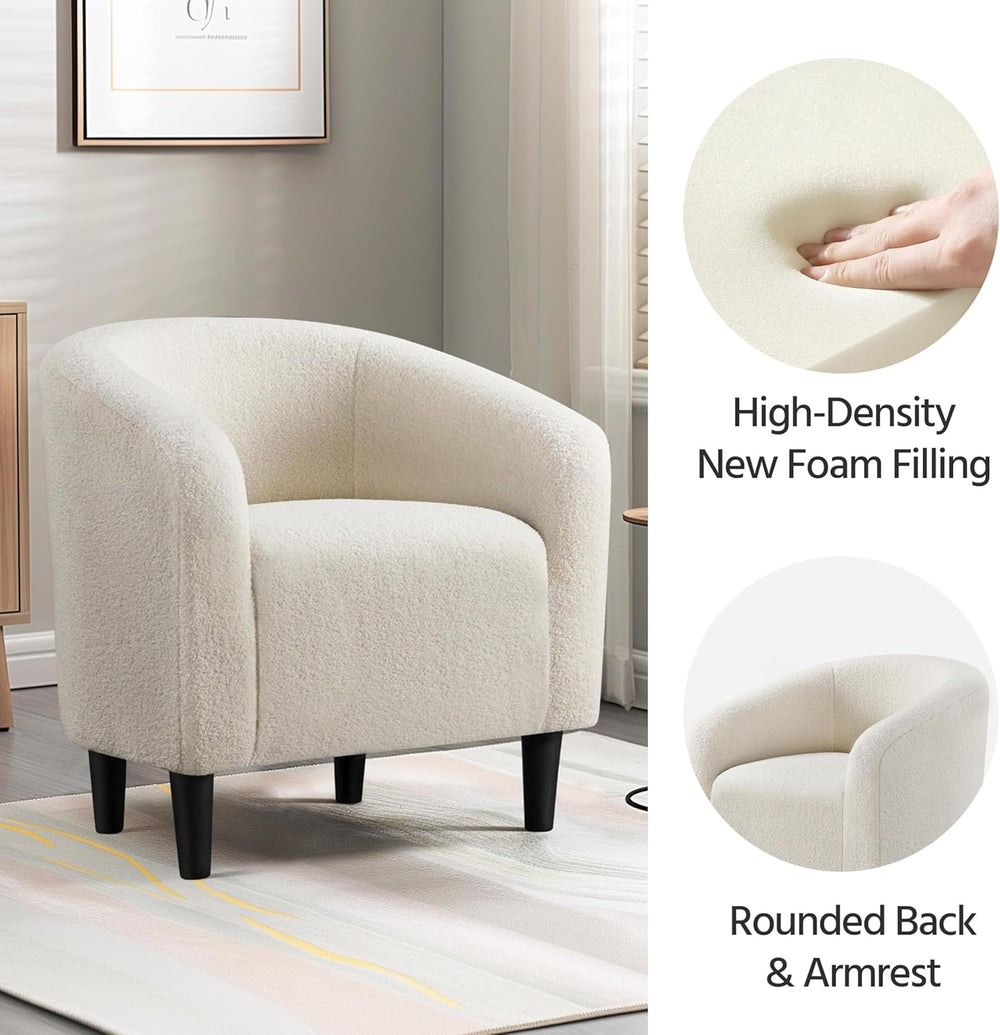 Yaheetech Accent Barrel Chair, Boucle Fabric Club Chair, Furry Sherpa Elegant...