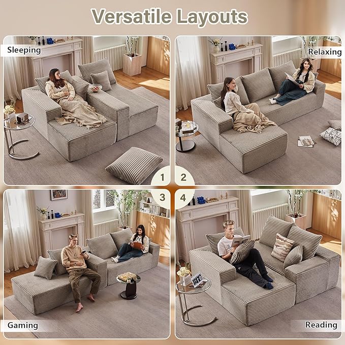 107" Cloud Sectional Couch with L-Shape Chaise, Modern Modular Comfy Sof...