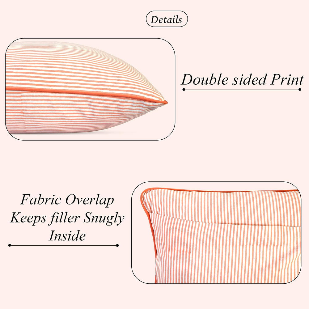 Ridhi Pink Stripe Hand Block Print Pillow Covers, 20" x 20", 2-Pack
