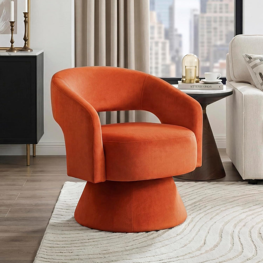 Lexicon Swivel Accent Chair, Modern Velvet Round Barrel Chair, Orange