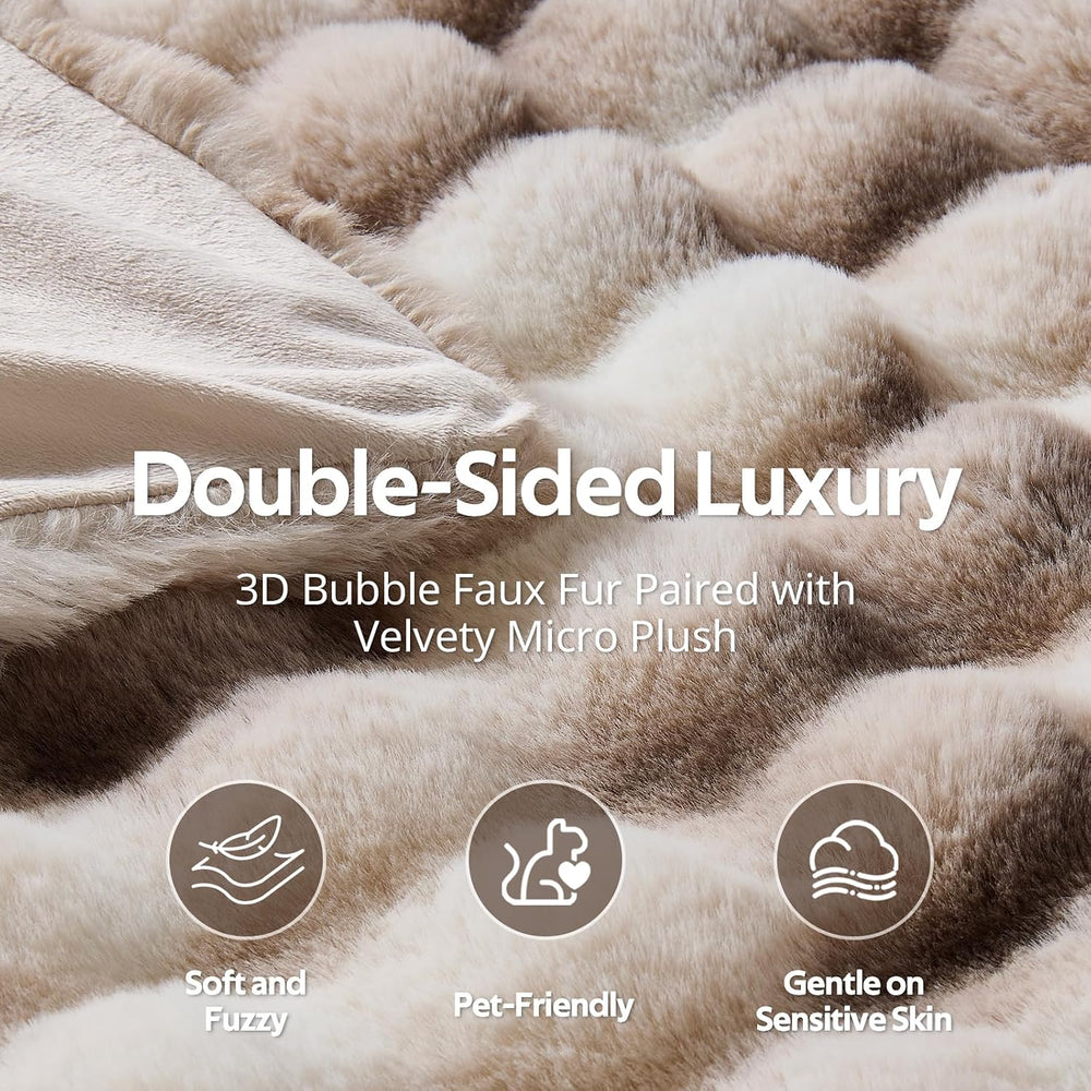 Fluffy Faux Fur Bubble Throw Blanket, 50'' x 60'', Tie-Dye Brown