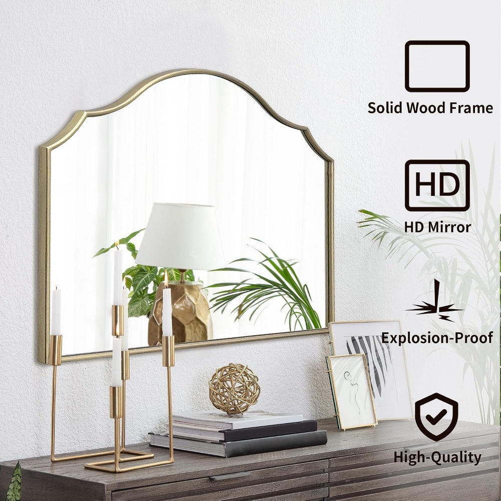 Gold Wooden Vanity Mirror: 32"x24" Bathroom Mirrors for Over Sink