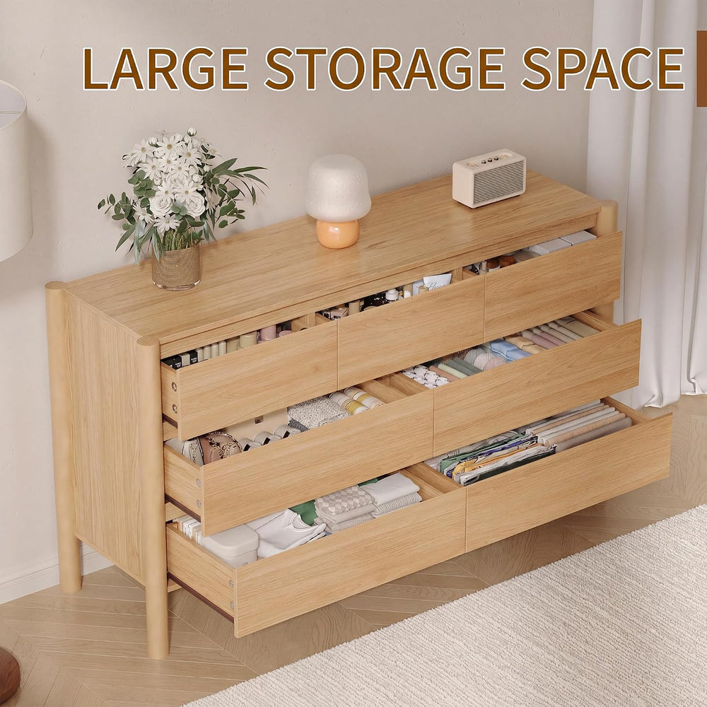 51.1" Wide Oak 7 Drawer Dresser for Bedroom with Solid Wood Legs