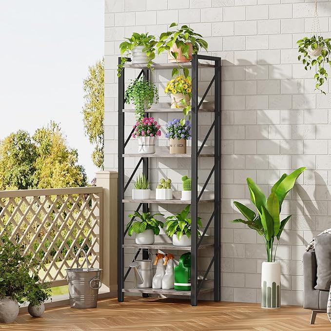 HOOBRO Bookshelf, 6-Tier Industrial Bookcase, Book Shelf Storage Organizer, T...