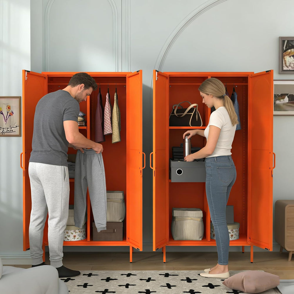 Orange Lockable Armoire Wardrobe Closet Storage Cabinet with Hanging Rod, 67&...