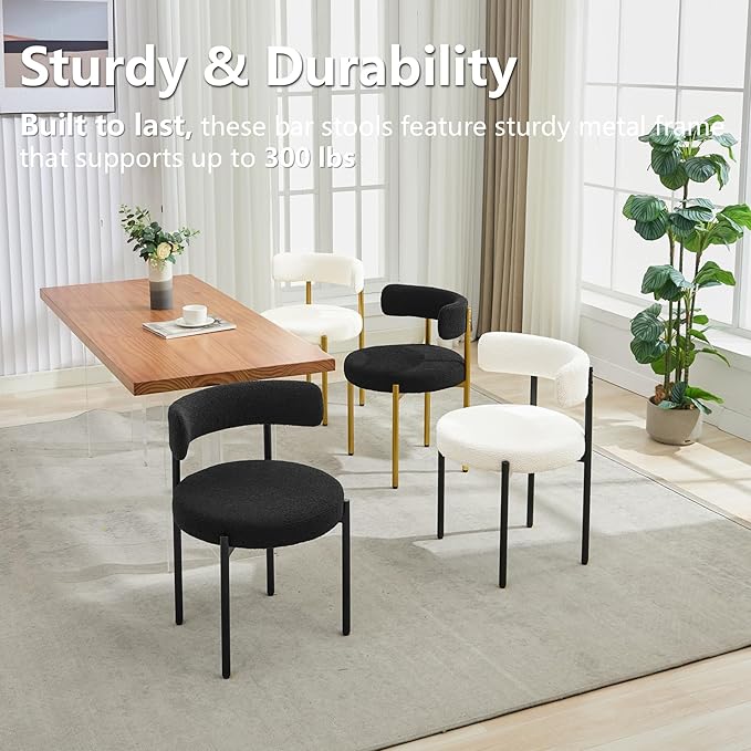 Boucle Dining Chairs Set of 6, Mid Century Modern Dining Room Chairs with Bar...