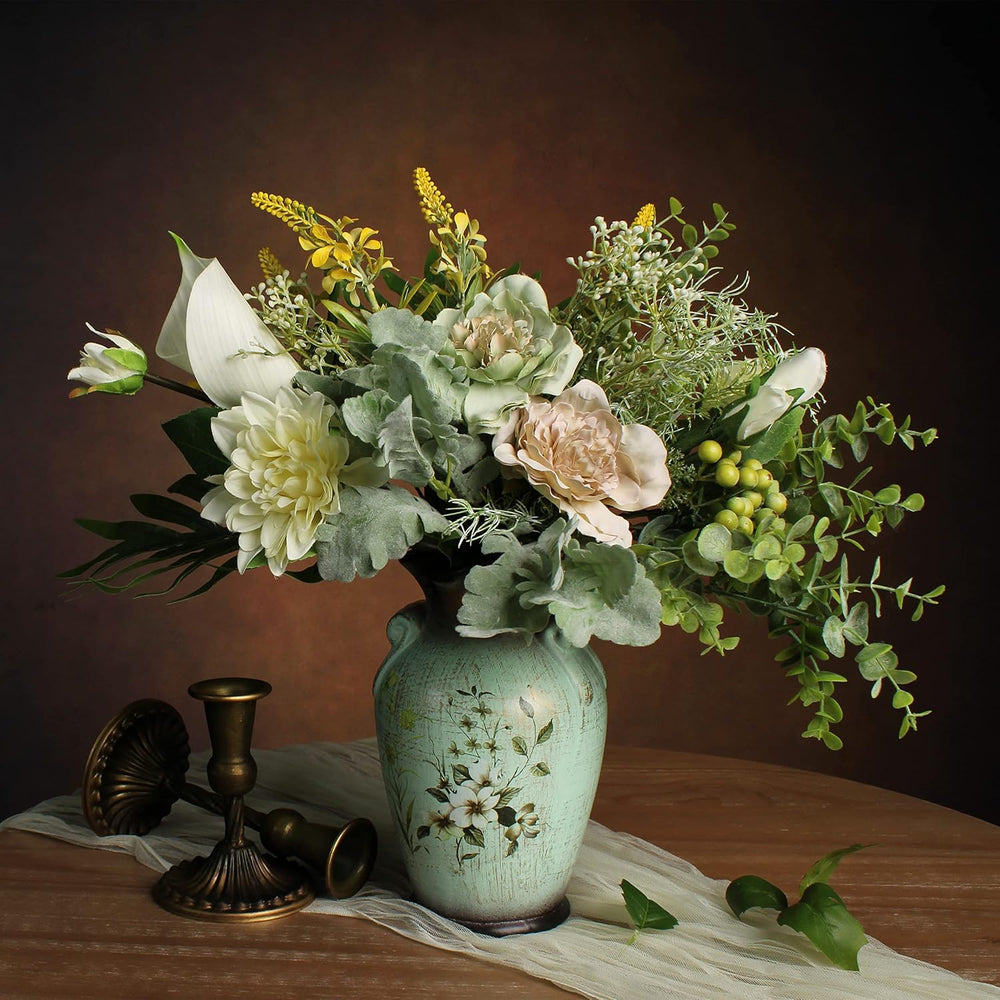 Faux Flowers in Ceramic Vase, Artificial Flower Arrangement Decoration for Ho...