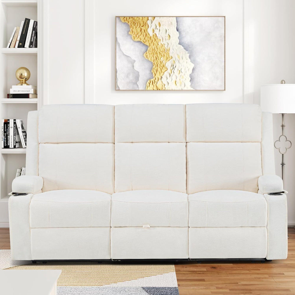 75'' Manual Reclining Sofa with Storage Drawer, 3 Seat Wall Hugger Re...