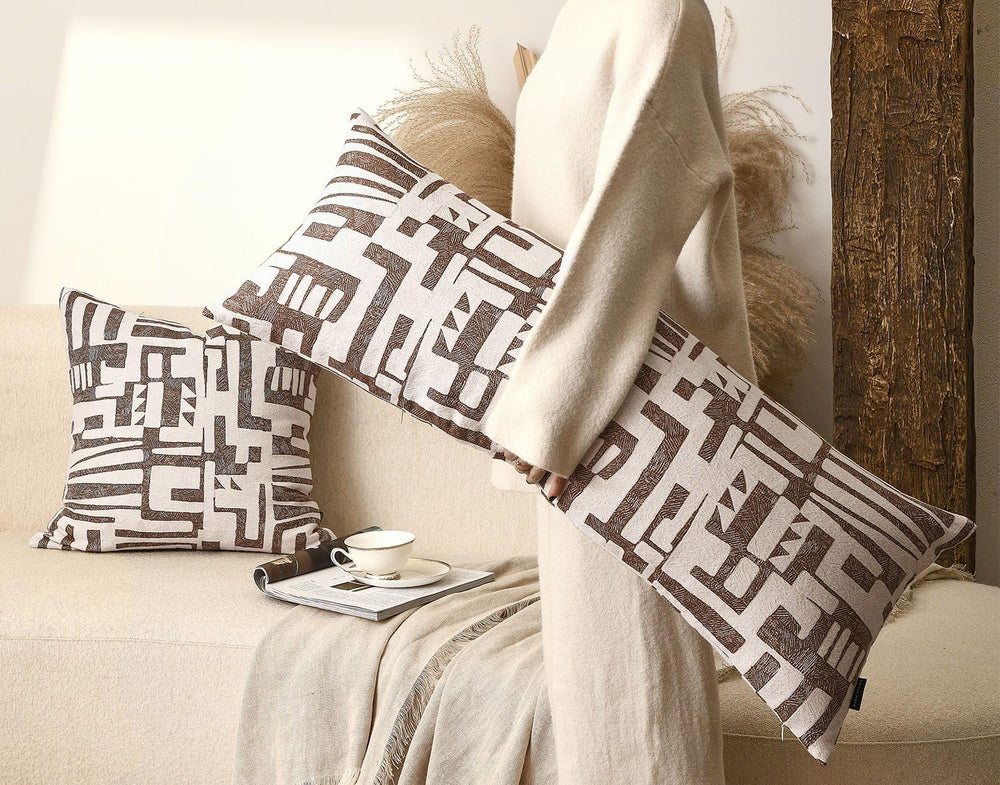 Long Lumbar Pillow Cushion Cover 14x36, Double Sided Modern Geometric High-De...