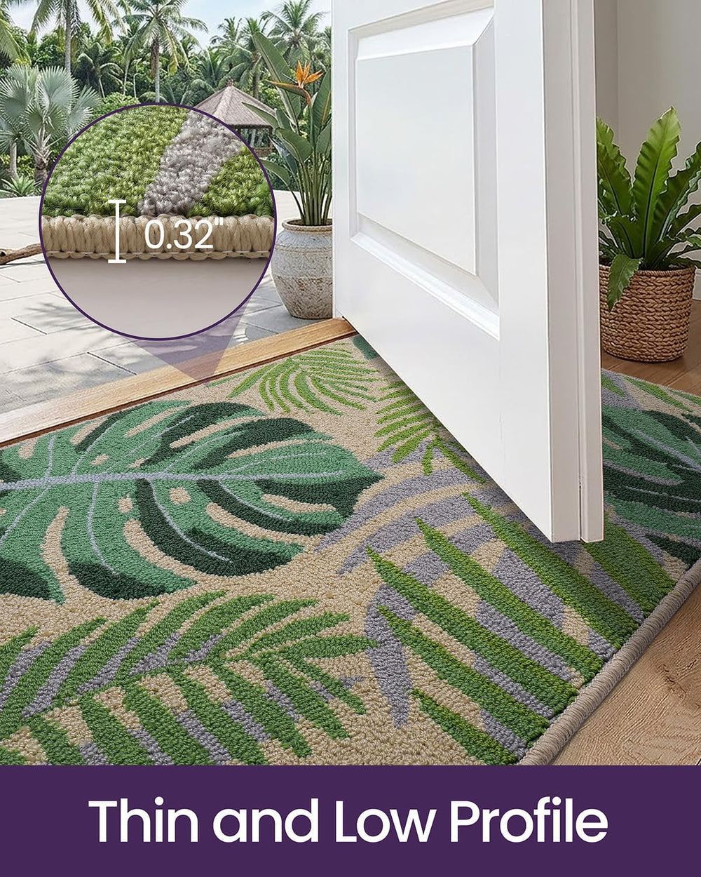 DEXI Front Door Mats Indoor Entrance, 24x36 Low Profile Doormat, Monstera
