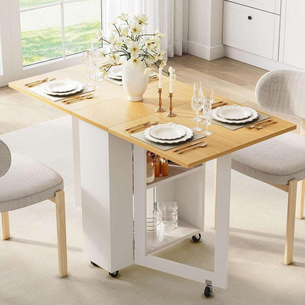LotFun Folding Dining Table, Space-Saving Dining Table with 6 Rolling Wheels ...