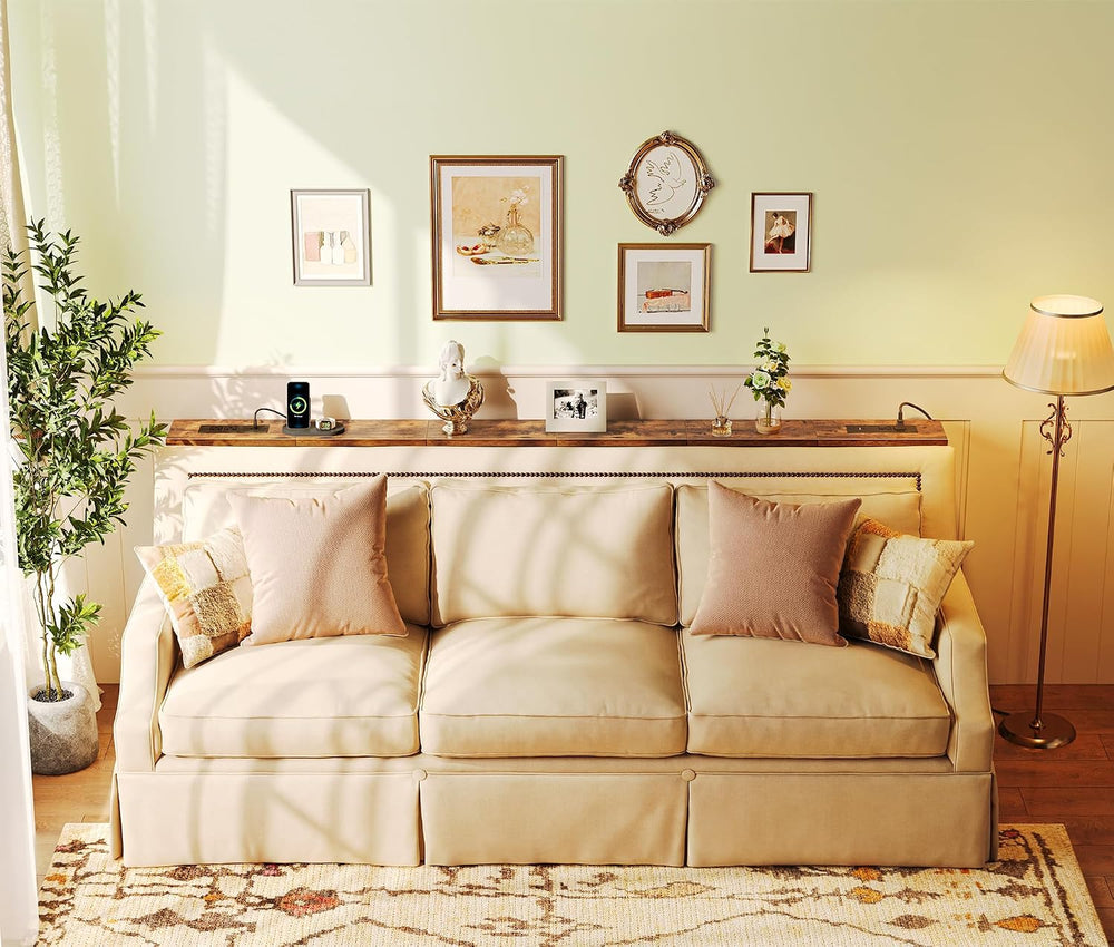 SUPERJARE 39.4 inch Narrow Behind Couch Table with Charging Stations