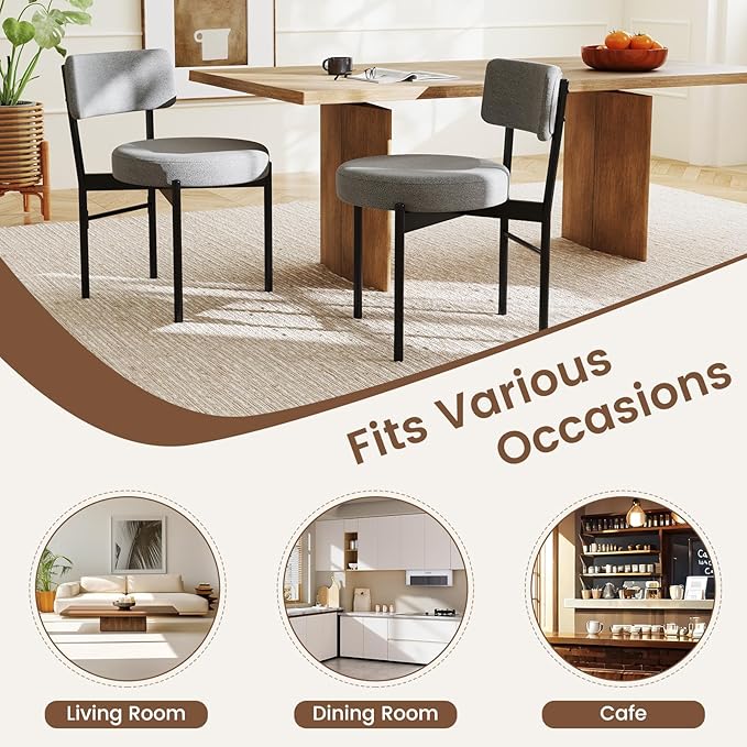 Giantex Boucle Dining Chairs Set of 4, Sherpa Upholstered Kitchen Chairs w/Cu...
