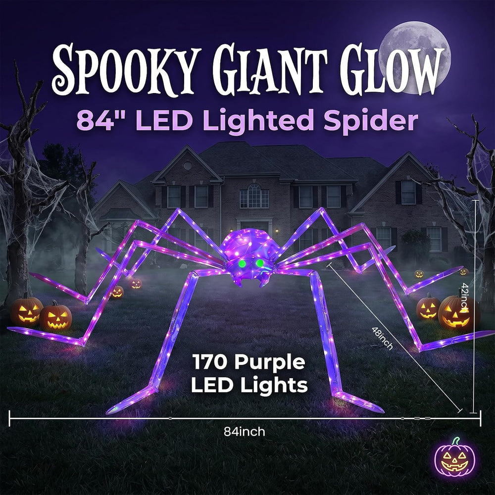 7FT Giant Halloween Spider Decorations Outdoor – Prismatic Iridescent Light-U...