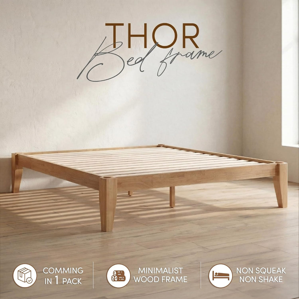 Thor Japanese Joinery Bed Frame Full, Solid Wood (Light Oak)