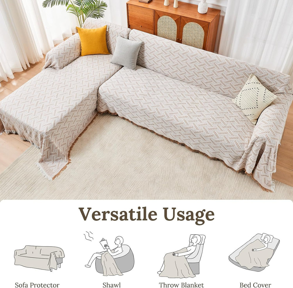 HOMERILLA 2 Piece Sectional Couch Cover for L Shape Sofa Khaki White XL