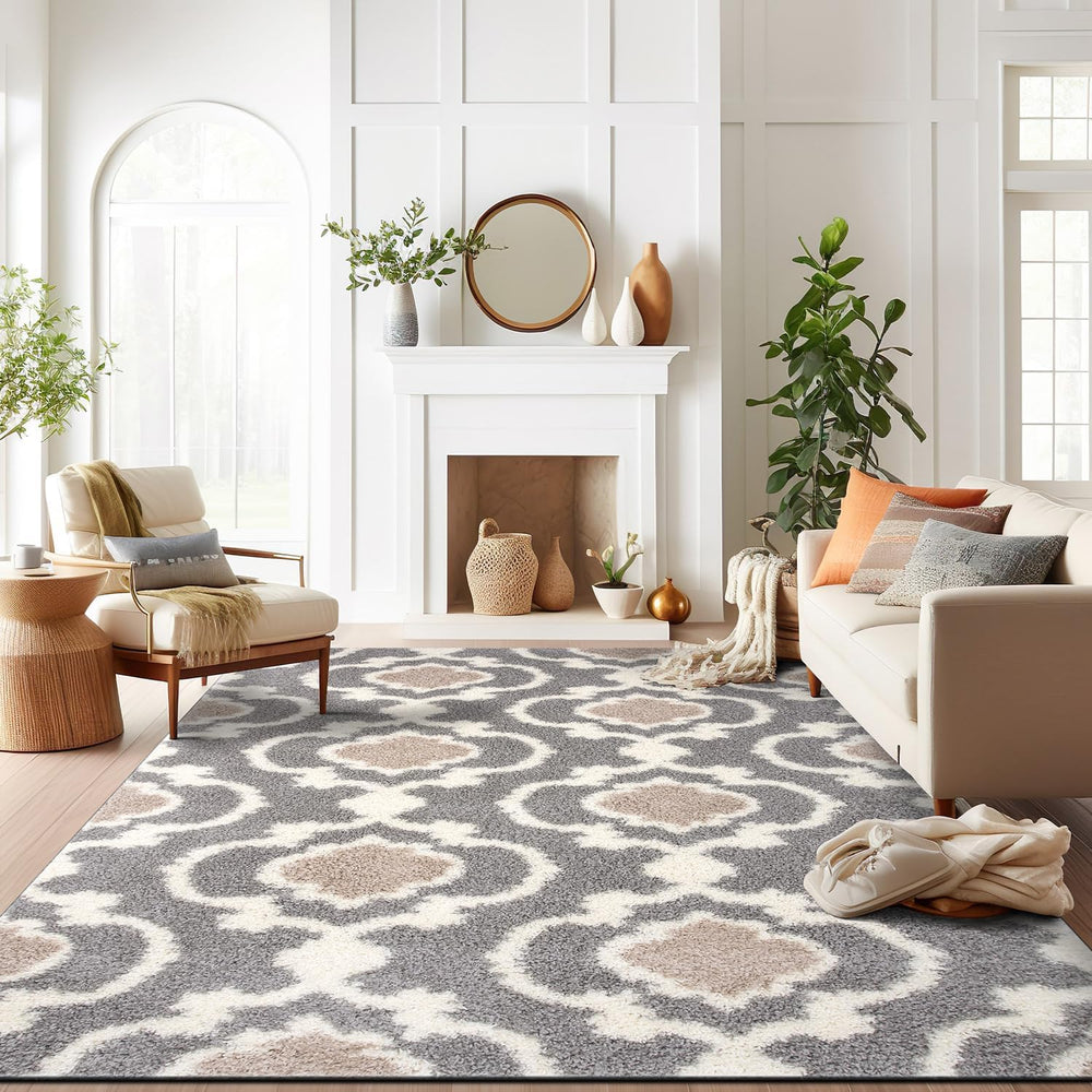 Rugshop Moroccan Trellis Shag Plush Soft Area Rug Gray 7'10" x 10'