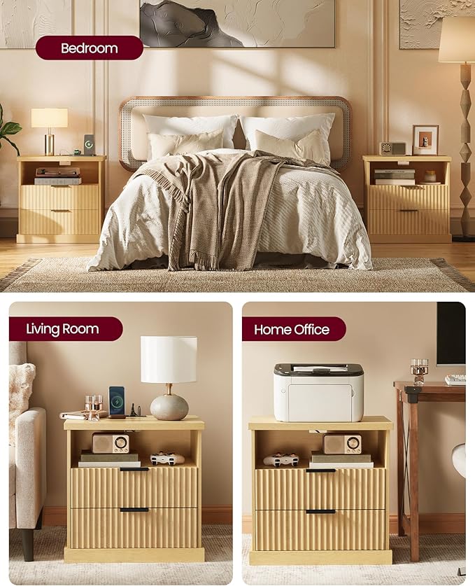 VASAGLE MAXE Collection - Set of 2 Nightstands with Charging Station, Bedside...