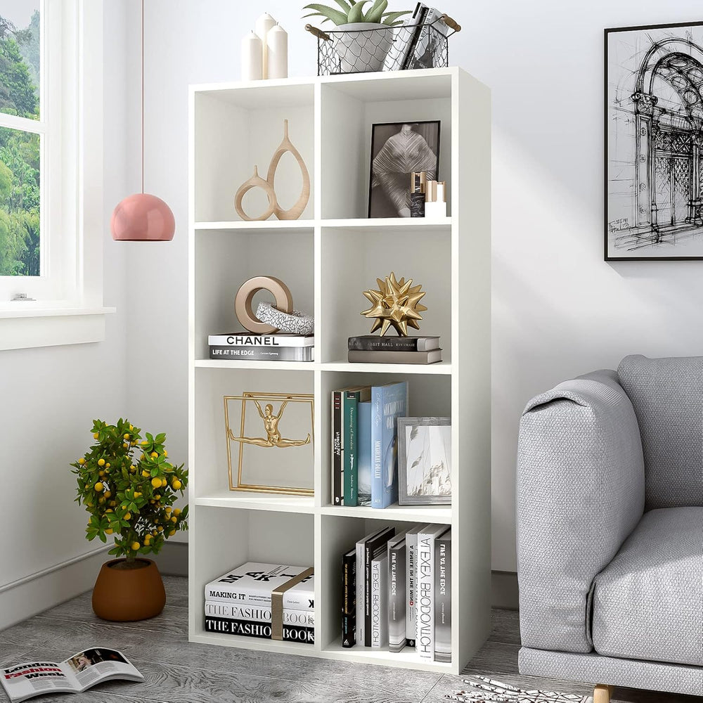 8-Cube Storage Shelf Bookcase - Wooden 4-Tier Floor Standing Open Bookshelf, ...