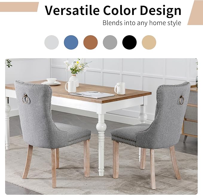 Modern Dining Chairs Set of 2, Tufted Upholstered Dining Chairs with Solid Wo...