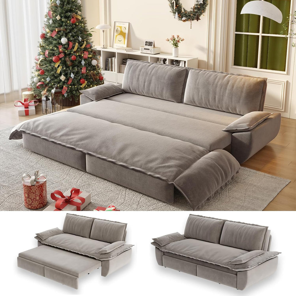 70.1" Sleeper Sofa Bed Queen Size, Pull Out Convertible Velvet Couch, Grey