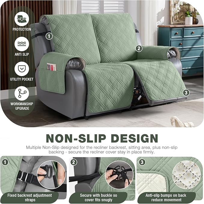 TAOCOCO 100% Waterproof Loveseat Recliner Covers 2 Seater, Split Loveseat Covers