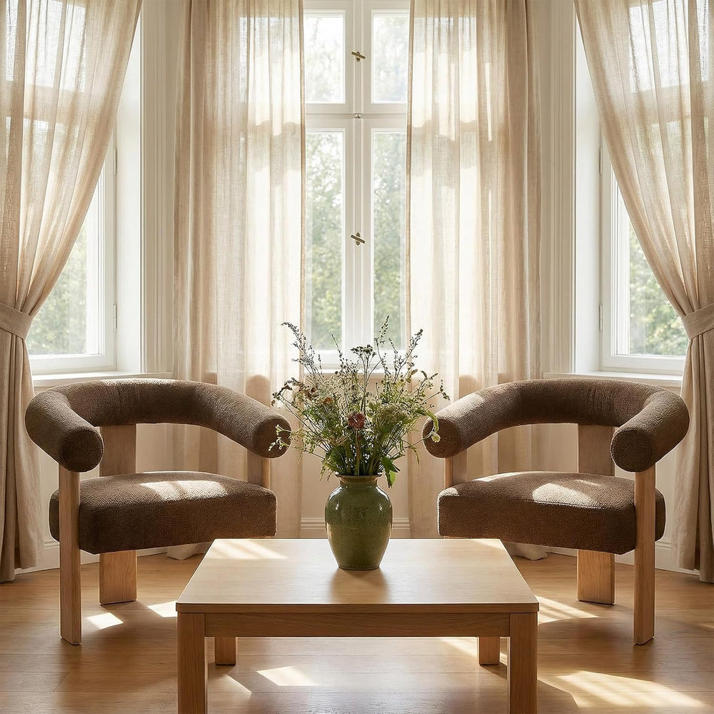 VKNOW Barrel Accent Chair, Vanity Chair with Armrests and Rubberwood Legs