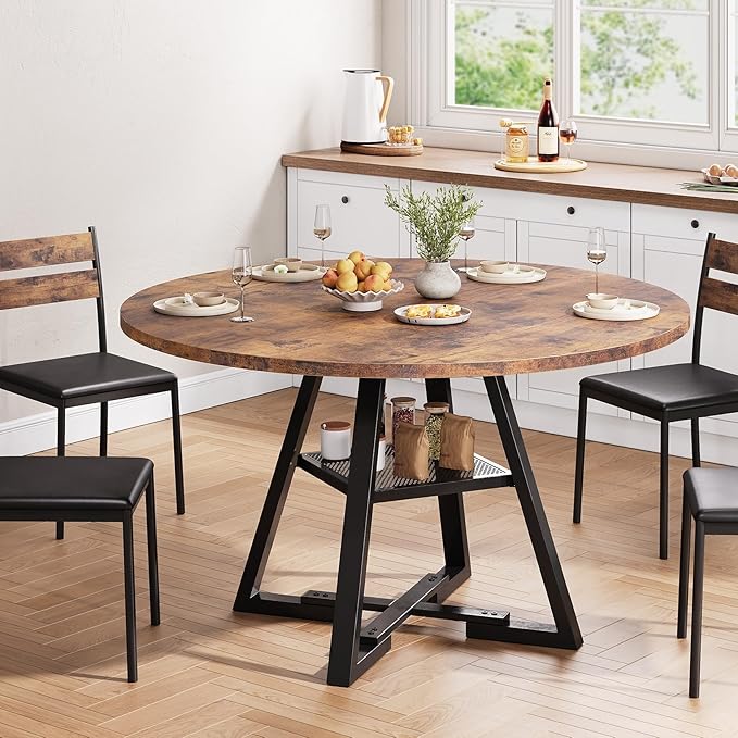 Round Dining Table for 4,Kitchen Dining Room Circle Dinner Pedestal Table,Spa...