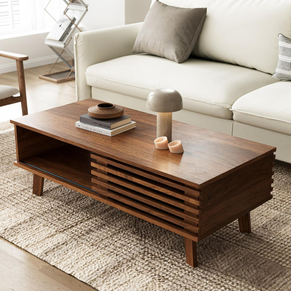 Furniway Living Room Table Sets of 2, Mid Century Coffee Table and TV Stand, ...