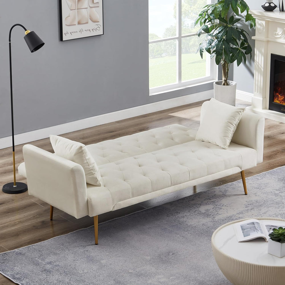 71.65'' Convertible Sofa Bed Modern Futon Set, Velvet Foldable Reclin...