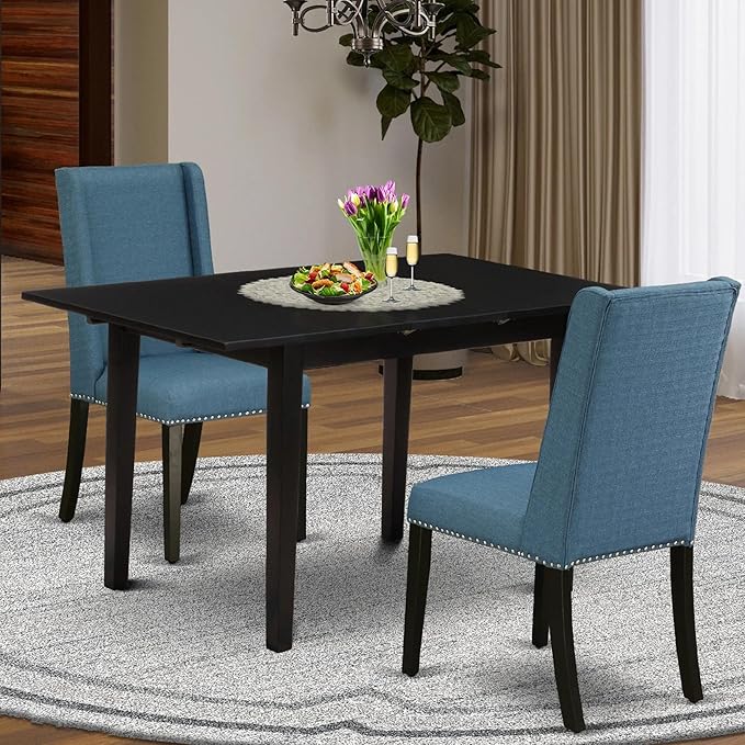 East West Furniture NOFL3-BLK-21 3 Piece Modern Dining Table Set Contains a R...