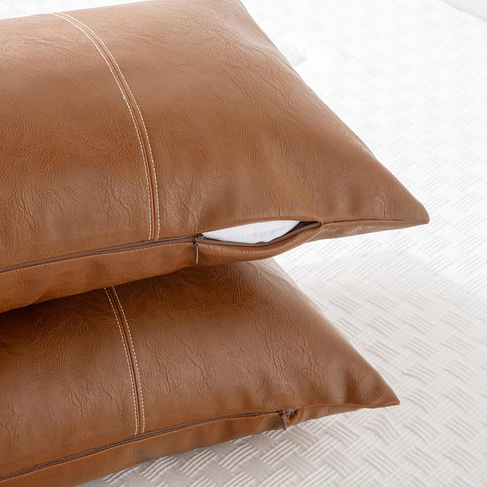 Fancy Homi Brown Boho Long Lumbar Faux Leather Body Decorative Throw Pillow C...