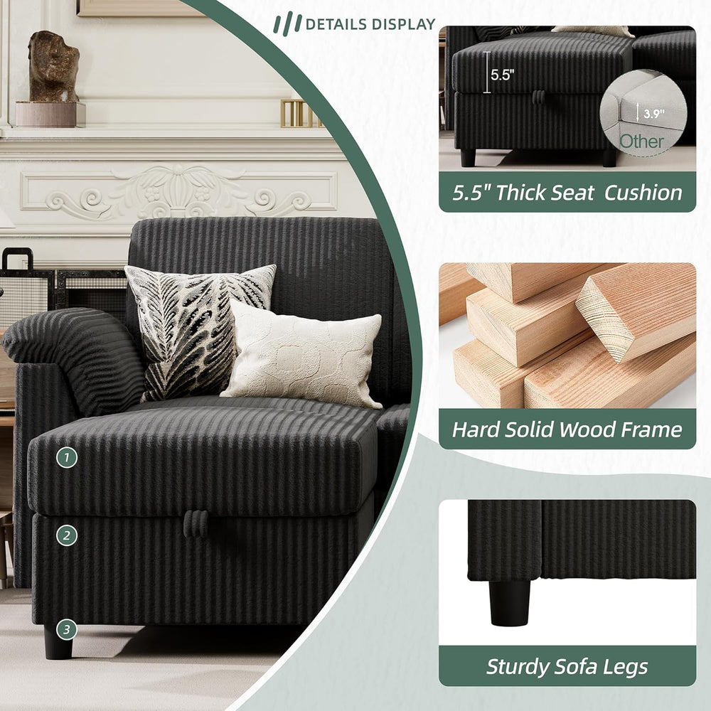 Vongrasig Convertible Sectional Couches, 3 Seat L Shaped Couch Sofa with Remo...