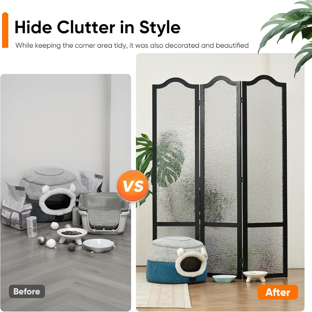 JOSTYLE Acrylic Room Divider, Black, 3-Panel, 67" H x 47.2" W