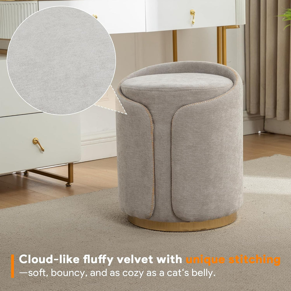 Swivel Vanity Stool with Gold Base Comfy Vanity Chair Modern Round Stool for ...