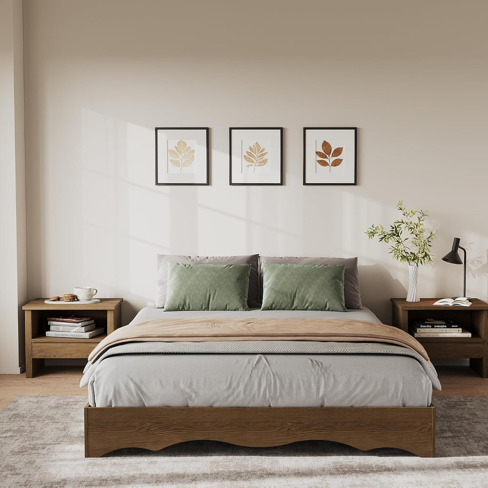 Garvee Full Wood Platform Bed Frame, Wave Edge Bed with Sturdy Slat Support, ...