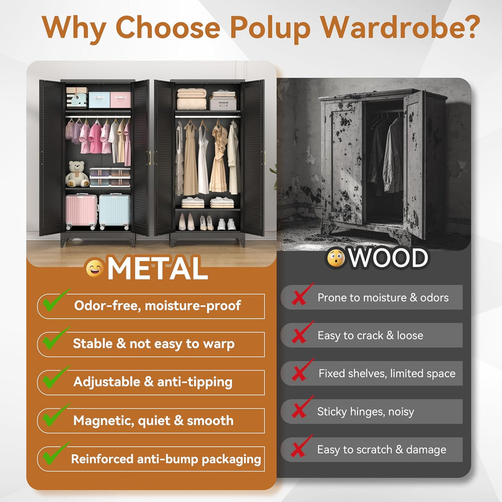 71" Tall Metal Armoire Wardrobe Closet with 2 Doors