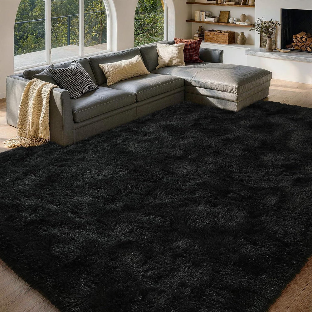 FinReฬc Home 8x10 Non-Slip Fluffy Area Rugs for Living Room (Black)