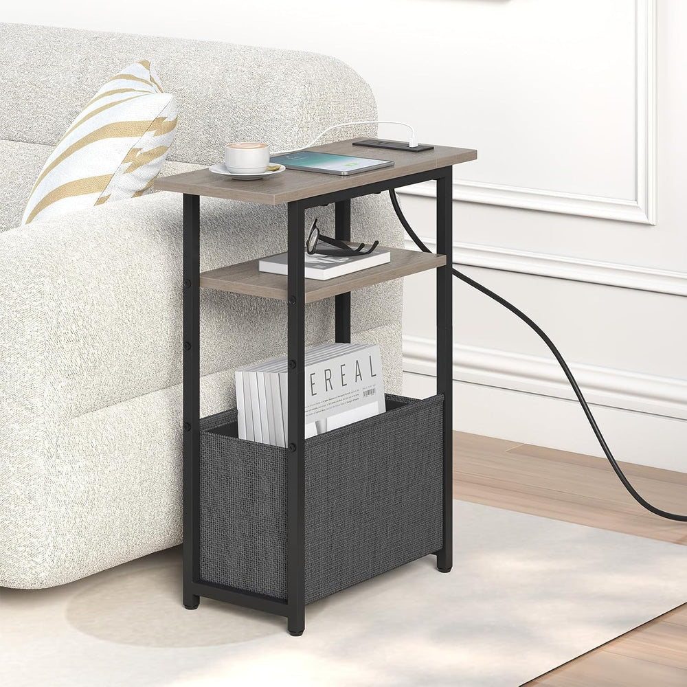 sthmec Narrow Side Table with Charging Station Set of 2, Small End Table for ...